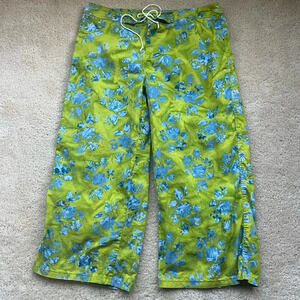 OJAI Women’s Green & Blue Hawaiian Print Lace Up Cropped Pants - Size 12 - VGUC